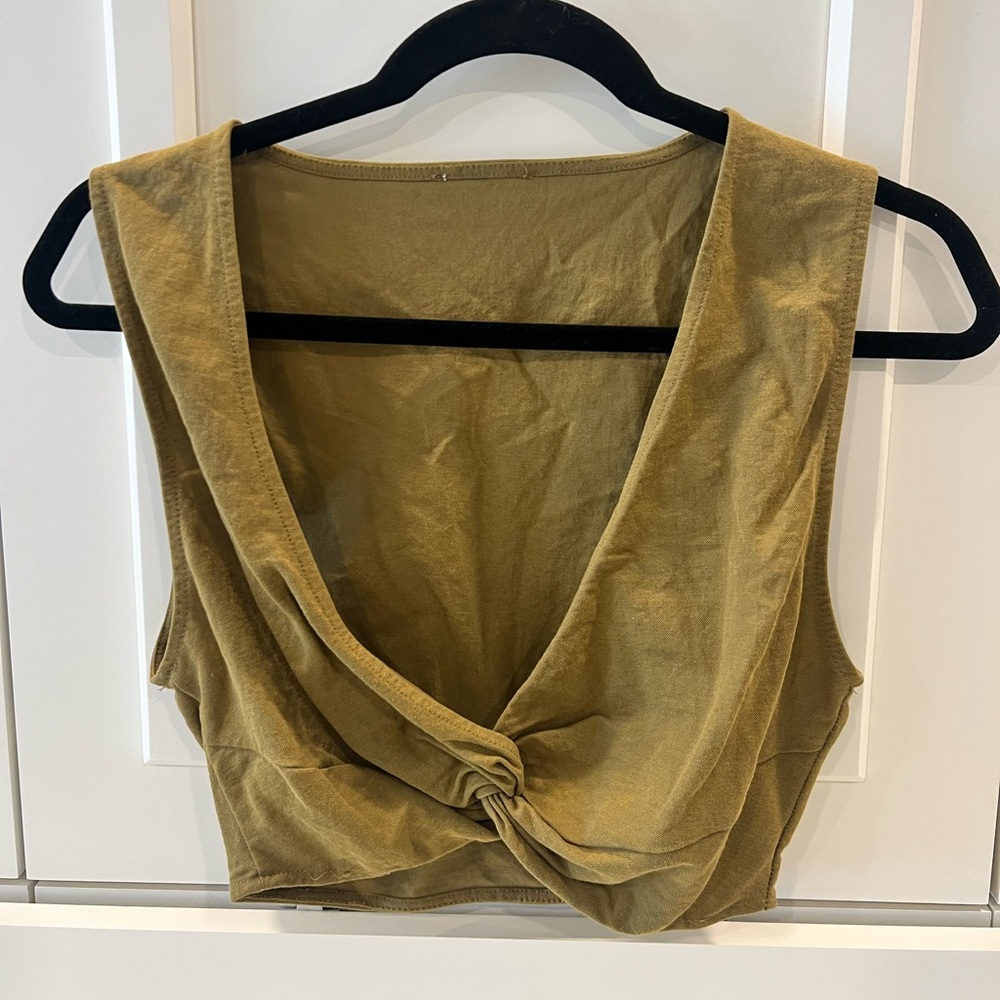 Olive Green Sleeveless Twist Front Top